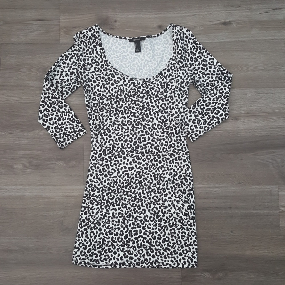 Leopard print black and white mini dress